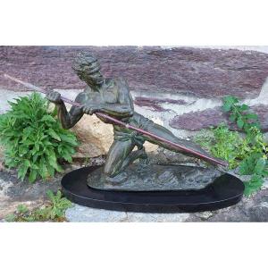 Athlete Art Deco Sculpture In Regulates With Green Patina J Rudens