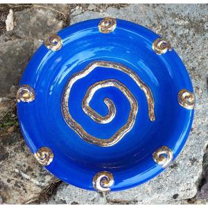 Longwy Blue And Gold Enamel Cup