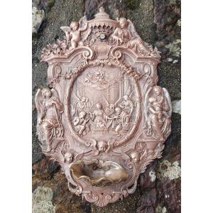 19th Century Silver Metal Holy Water Font