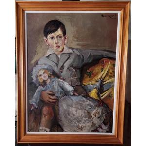 Oil On Canvas The Boy With The Doll By Joseph Waidinger (1899-?)