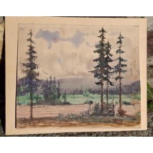 Robert Bouroult (1894-1975) Watercolor Landscape