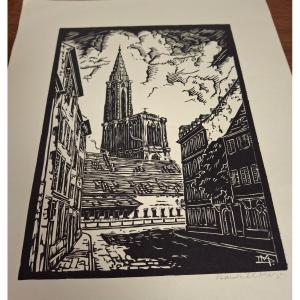 Xylogravure Strasbourg Cathedral Daniel Meyer (1908-1993)