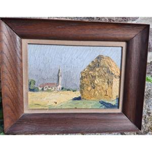 Oil On Panel With Knife Representing The French Countryside, Early 20th Century