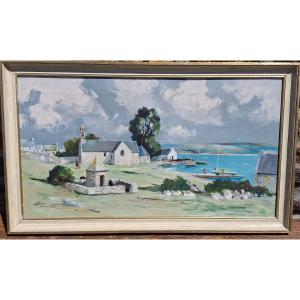 Oil On Canvas Painting Church Of Saint-philibert (morbihan)