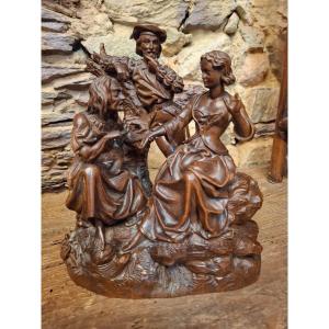 Fortune Teller Group In Carved Wood, 19th Century