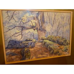 Watercolor Of The Fontainebleau Forest, The Wolf Gorge, Porter