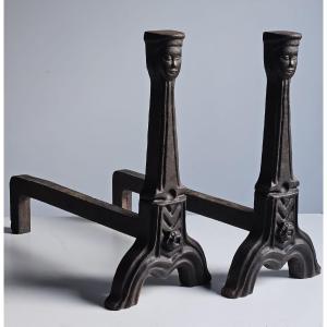 Pair Of Anthropomorphic Cast Iron Andirons