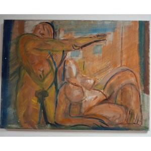 Painting By Jacques Deshaies (1941-2005) Nudes, Oil On Canvas 