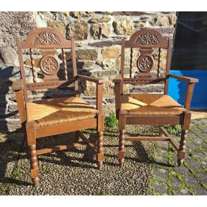 Pair Of Brutalist Neo-breton Armchairs
