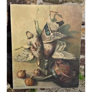 Still Life, Return From The Hunt, Oil On Canvas, Signed Grandhomme