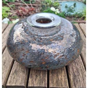 Jean-claude Novaro Vase With A Flattened Body And Gold Inclusion