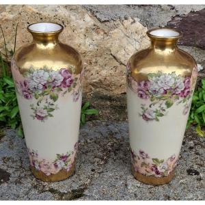 Pair Of Vases With Floral Decoration, Golse Limoges