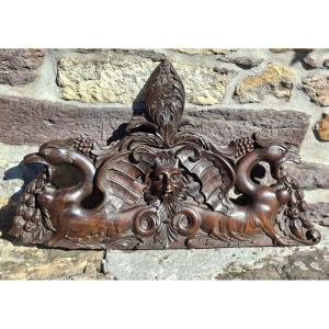 Neo-renaissance Pediment. Bas-relief Depicting The Devil In The Style Of Hugues Sambin.