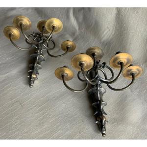 Pair Of Brass Sconces 1900 5 Lights