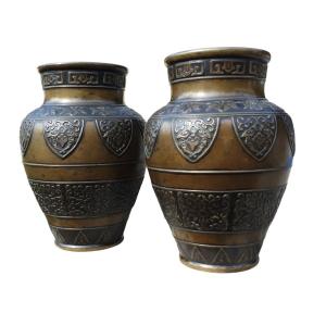 Pair Of Japanese Bronze Vases, Meiji Period