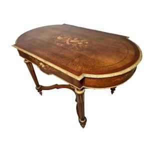 Napoleon III Middle Table In Marquetry And Bronzes
