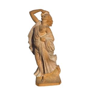 Terracotta Young Woman With Tambourine By Joseph Emmanuel Cormier Dit