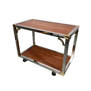 Vintage Serving Table With Two Trays In Pink Travertine