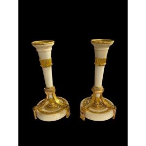 Paire De Bougeoirs D’époque Louis XVI