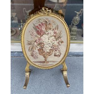 Golden Wood Screen And Napoleon III Floral Tapestry