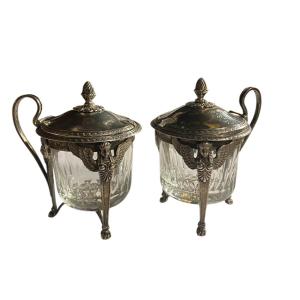 Pair Of Silver Mustard Pots, 1st Rooster