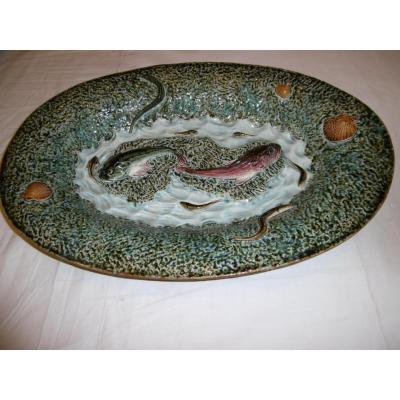 Large Oval Flat In The Taste Of Palissy