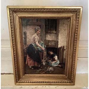Edmond Louyot Oil On Mahogany Panel