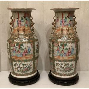 Pair Of 19th Century Canton Vases 