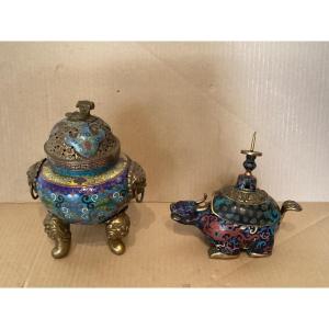 Two 19th-century Cloisonné Incense Burners