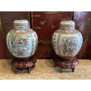 Pair Of Canton 19th Century Vases 