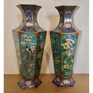 Pair Of Cloisonné Enamel Vases