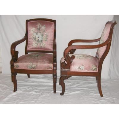 Pair Of Mahogany Armchairs Restoration Period