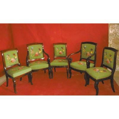 Set Armchairs And Chairs Restoration Period In Mahogany