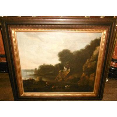 Oil On Canvas "animated Landscape" Early Eighteenth