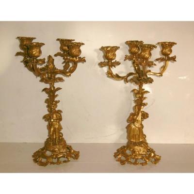 Pair Of Gilt Bronze Candelabras For Musicians
