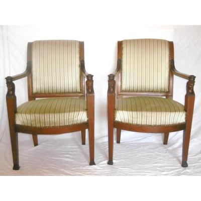 Pair Of Empire Armchairs With Sphinx Heads
