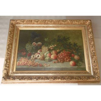 Large Painting "entablature Of Fruits"