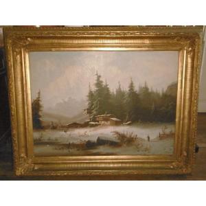 Oil On Canvas "winter Landscape"