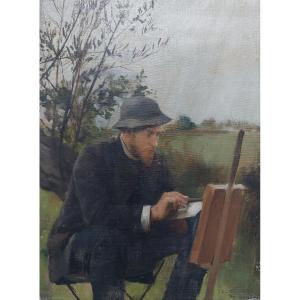 Joseph Dudicourt - Portrait Of The Painter Marcel Meÿs - Bessancourt 1884  19th French Painting