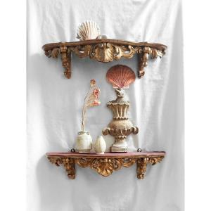 Pair Of French Regency Style Wall Sconces - Wood And Gilded Stucco / Rococo