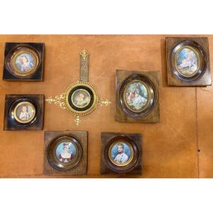 Set Of Paintings, Painting On Ivory, Signed Pauline Bonaparte.