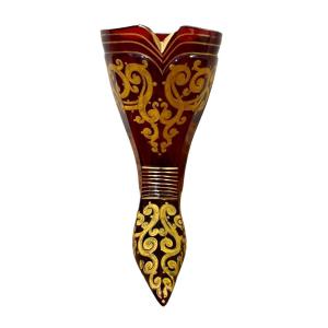 Bohemian Boot In Crystal, Enameled In Gold, 19th Century Antiquity