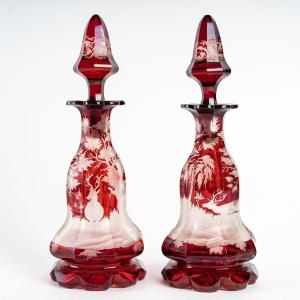 Pair Of Hunting Scene Flasks, 19th Century Antique