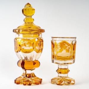Bohemian Crystal Set, Hunting Scene, 19th Century.