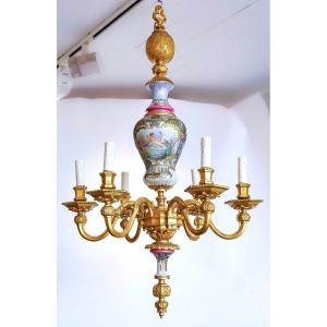 Unique Bronze And Porcelain Chandelier From Maison Sèvres