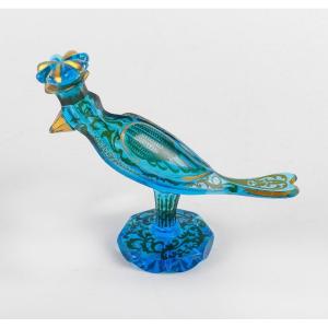 Very Rare Bohemian Turquoise Blue Bottle Enameled In Silver And Gold