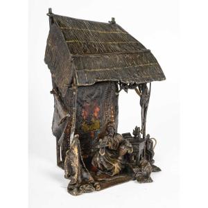 Orientalist Bronze Lamp Signed Franz Bergman – 19th Century