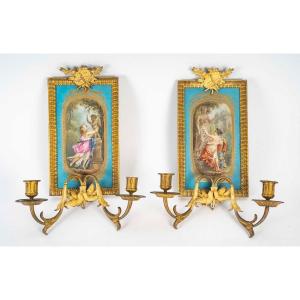 Pair Of Sèvres Porcelain Sconces, 19th Century