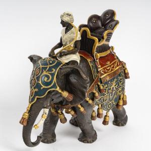 Bronze Elephant, Signed Franz Bergman, 19th Century