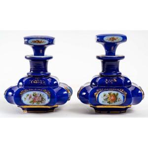 Pair Of Enameled Opaline Bottles, 19th Century